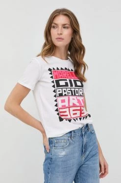 Γυναικεία Κοντομάνικο Βαμβακερό μπλουζάκι Marella άσπρο