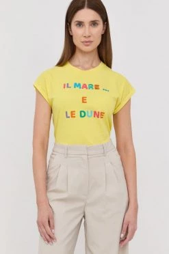Γυναικεία Κοντομάνικο Βαμβακερό μπλουζάκι Marella κίτρινο